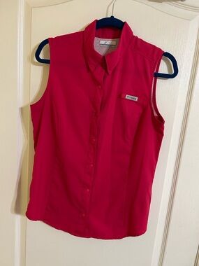 Columbia Sleeveless Button-Front Sport Shirt - Red/Pink Medium